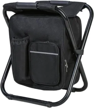 GRFIT Folding Chair Outdoor Folding Camping Fishing Chair Stool Portable Backpack Cooler Insulated Picnic Bag Hiking Seat Table Bag Stool Bags Portable Folding Chair (Color : Black)