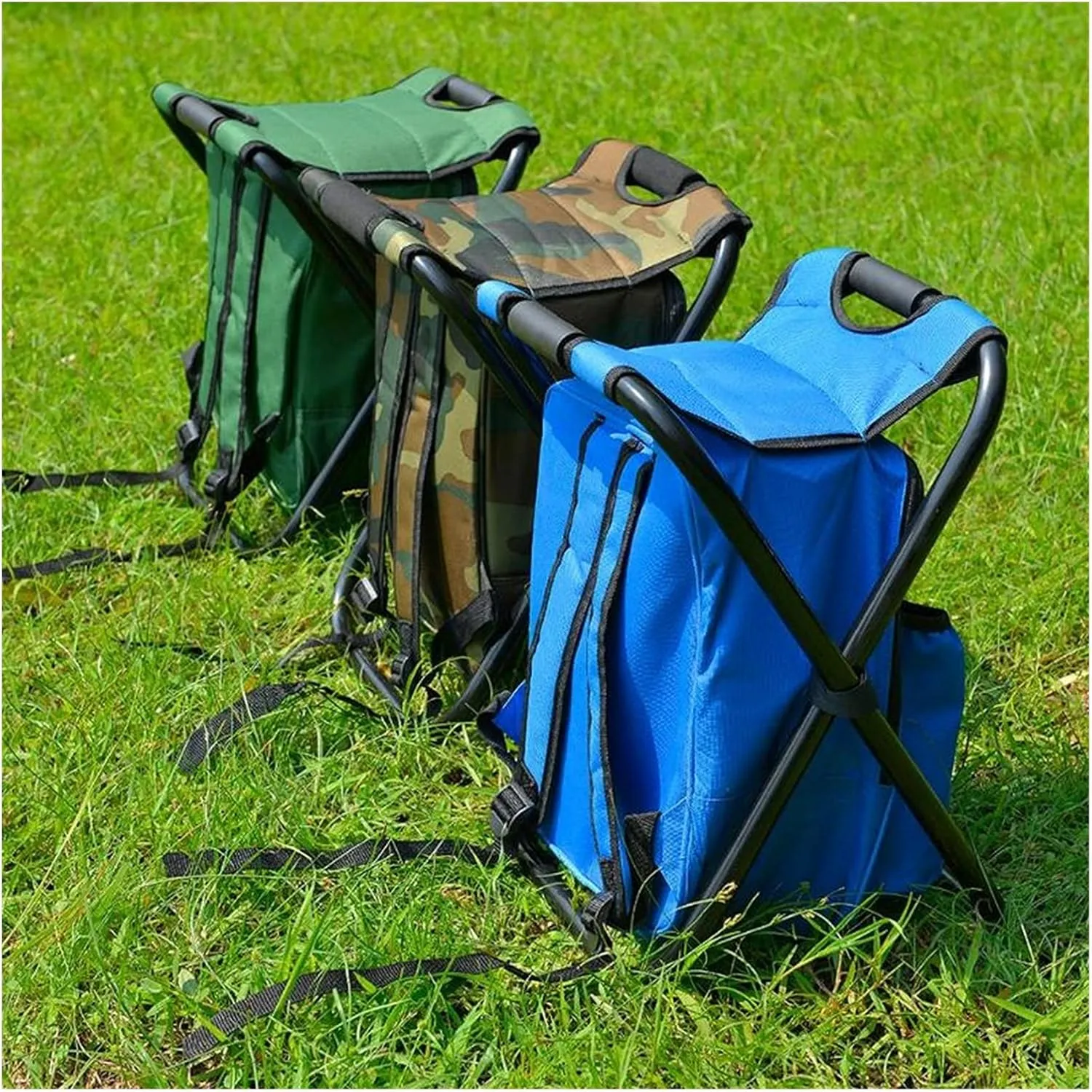 GRFIT Folding Chair Outdoor Folding Camping Fishing Chair Stool Portable Backpack Cooler Insulated Picnic Bag Hiking Seat Table Bag Stool Bags Portable Folding Chair (Color : Black)