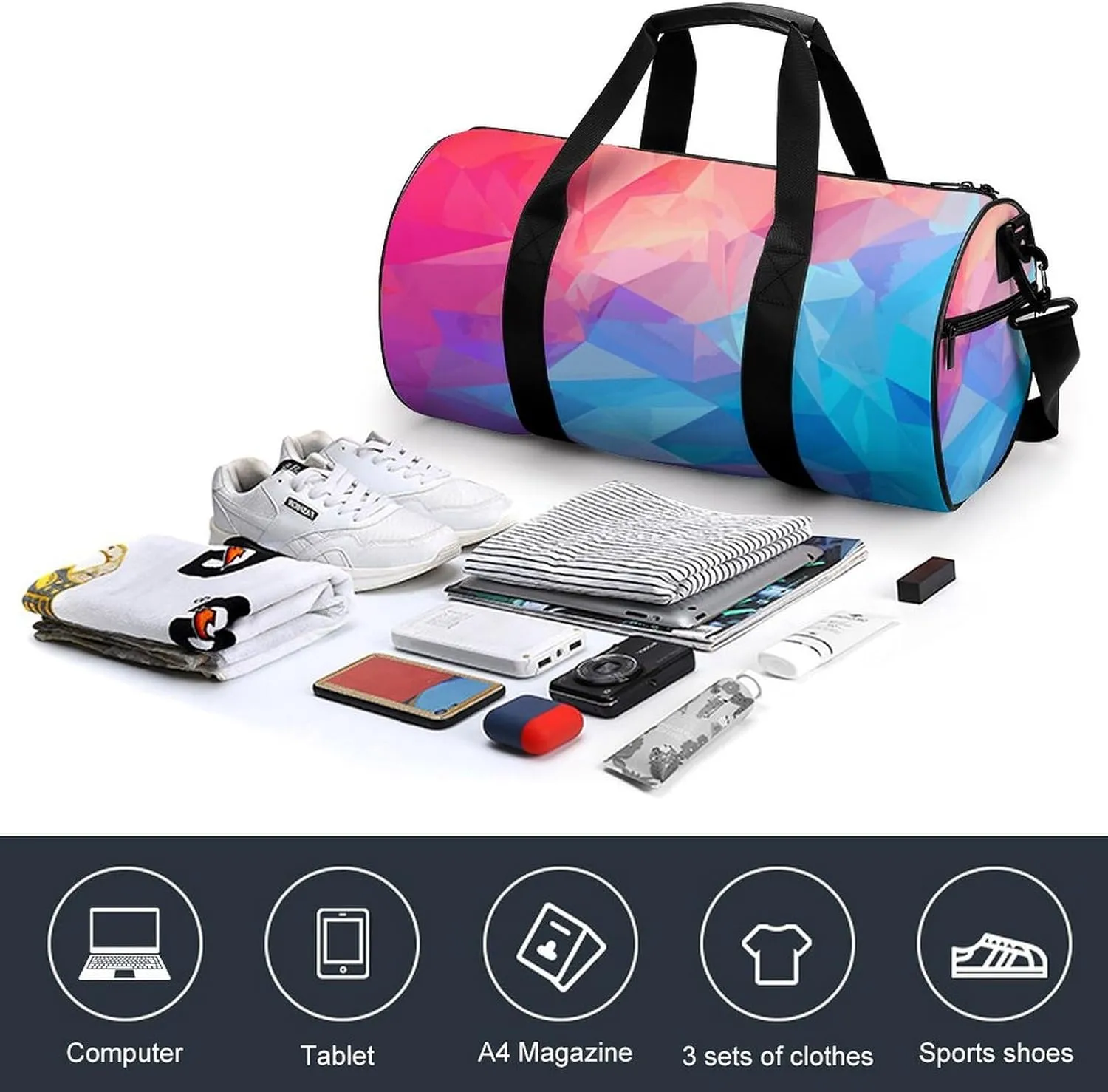 Gym Bag for Men Women Gradient Square Duffel Bag Overnight Bag with Compartment Gym Sackpac