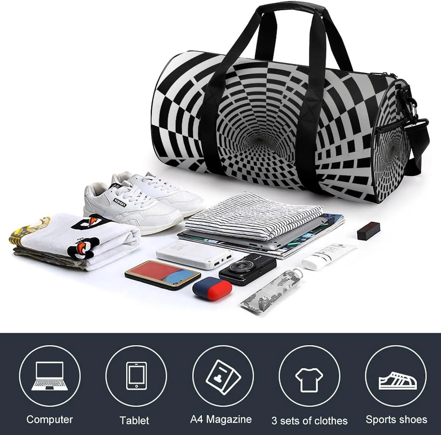 Gym Bag for Men Women Visual Illusion Duffel Bag Overnight Bag with Compartment Gym Sackpac
