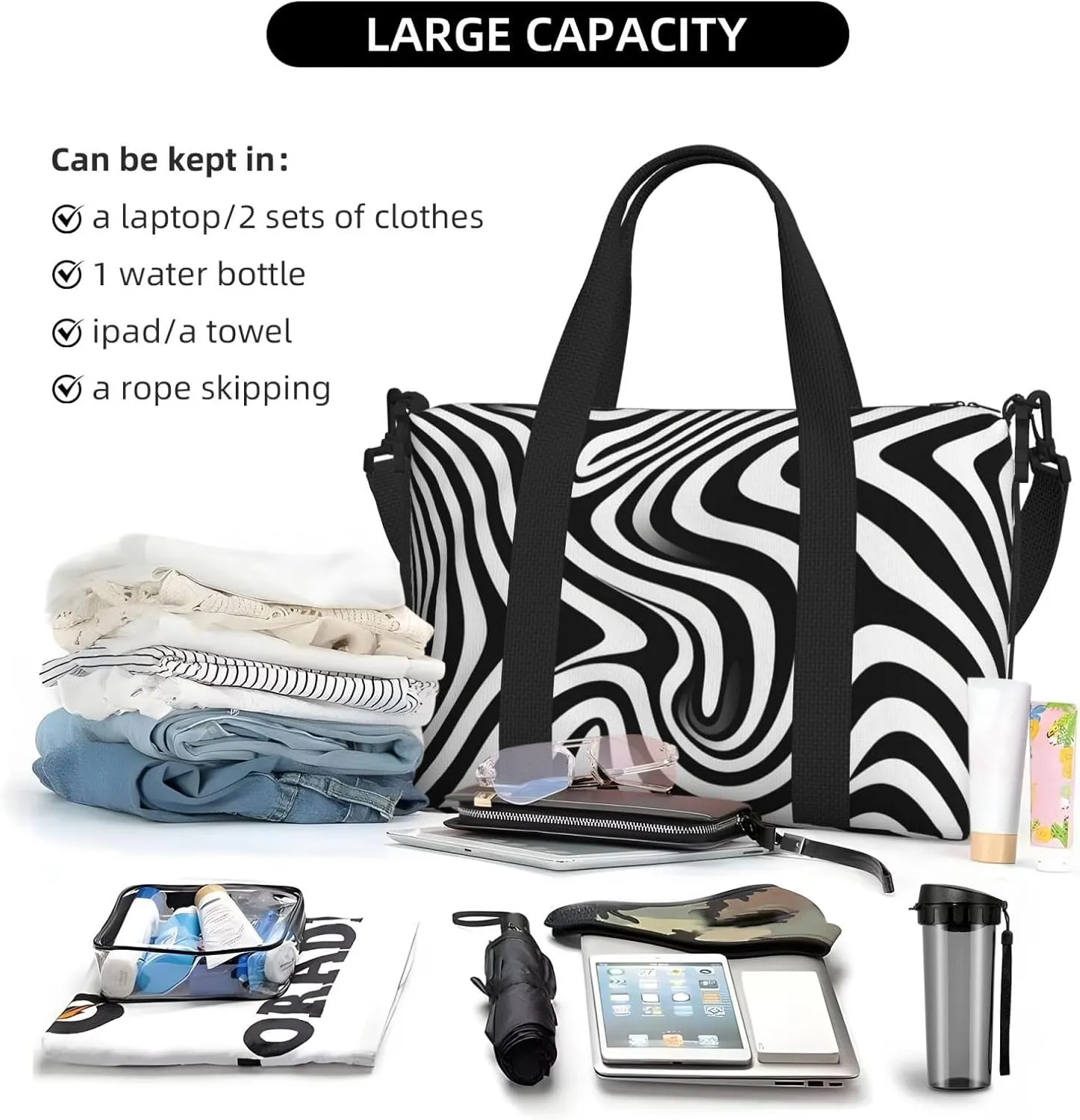 Gym Bag Whirlpool Illusion Duffel Bag for Men Women Travel Overnight Bag with Shoe Compartment Workout Bags