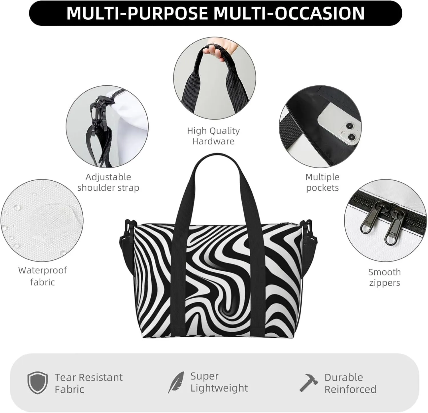 Gym Bag Whirlpool Illusion Duffel Bag for Men Women Travel Overnight Bag with Shoe Compartment Workout Bags