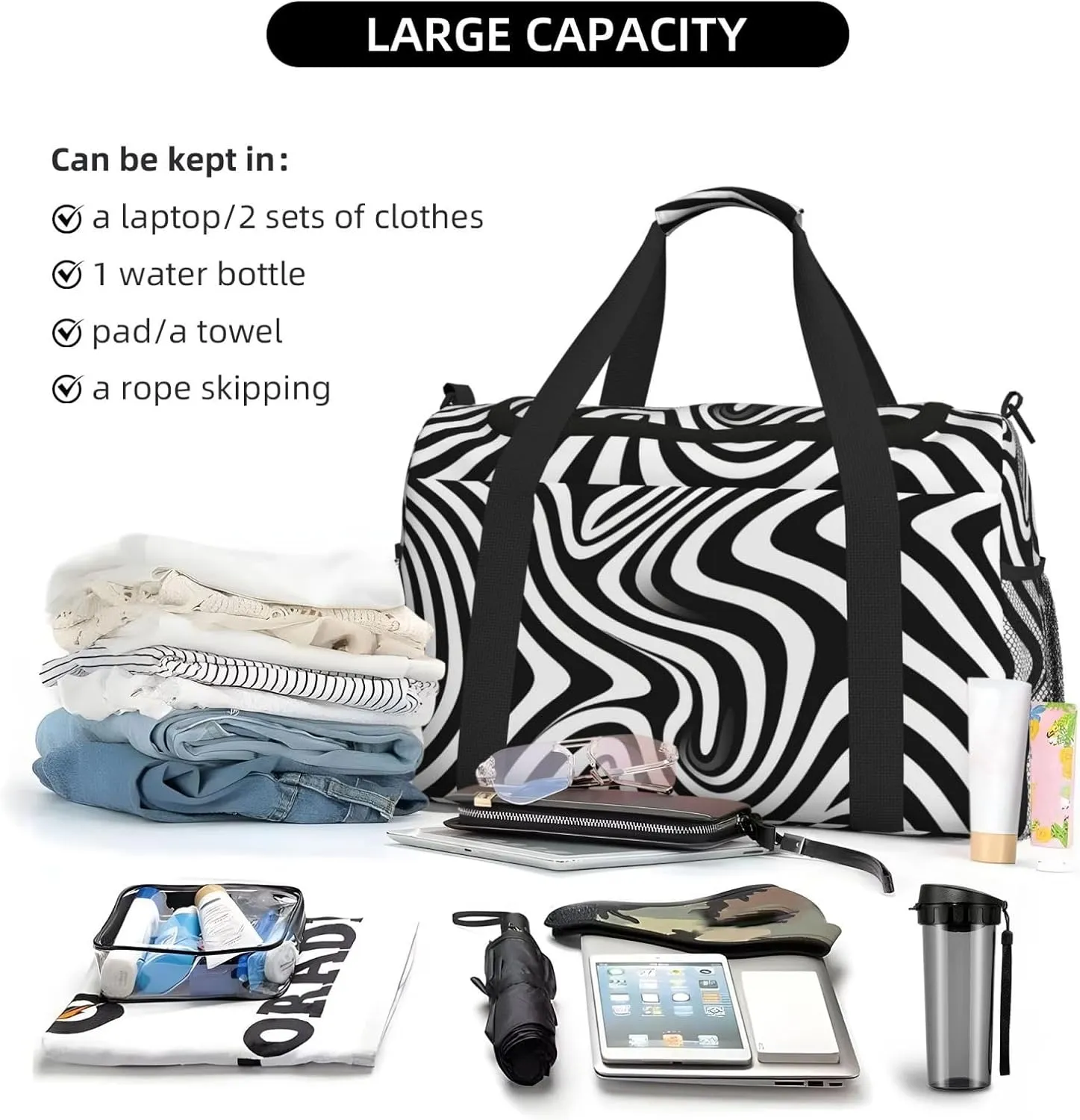 Gym Bag Whirlpool Illusion Duffel Bag for Men Women Travel Overnight Bag with Shoe Compartment Workout Bags