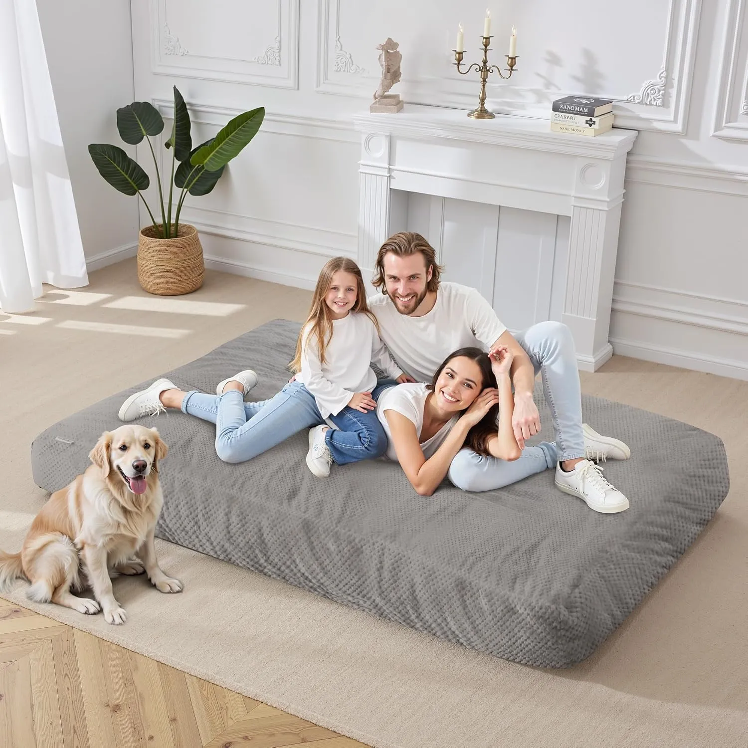 HABUTWAY Bean Bag Chair, Giant Bean Bag Chair with Washable Chenille Cover Ultra Soft, Convertible Bean Bag from Chair to Mattress, Huge Chenille Bean Bags for Adult, Couples, Family (Grey Queen)