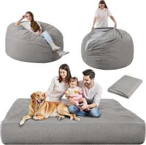 HABUTWAY Bean Bag Chair, Giant Bean Bag Chair with Washable Chenille Cover Ultra Soft, Convertible Bean Bag from Chair to Mattress, Huge Chenille Bean Bags for Adult, Couples, Family (Grey Queen)