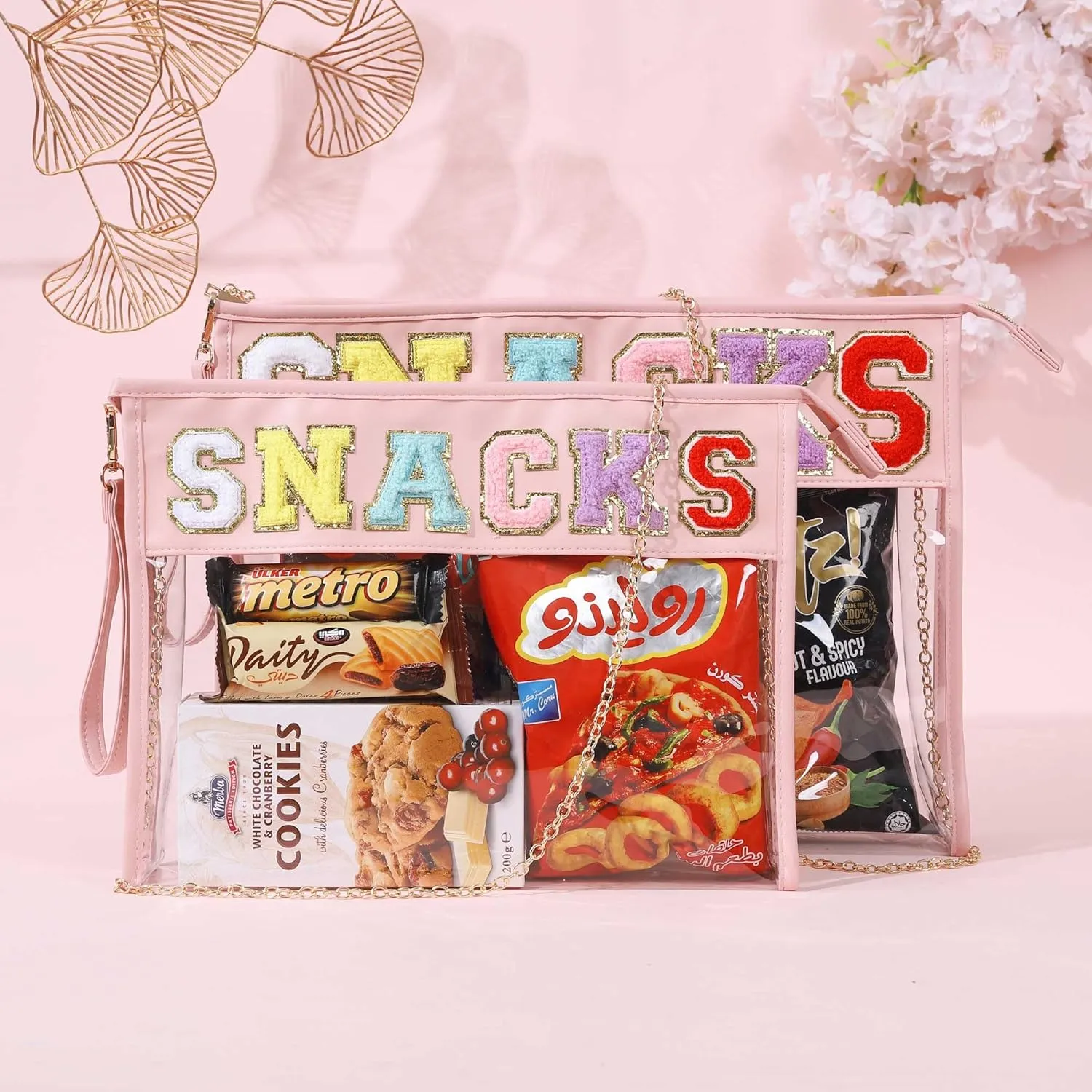 HAIBOLAN Monogram Clear Stadium Purse Bag Chenille Letter Travel Patch Pouch Snack Makeup Wristlet