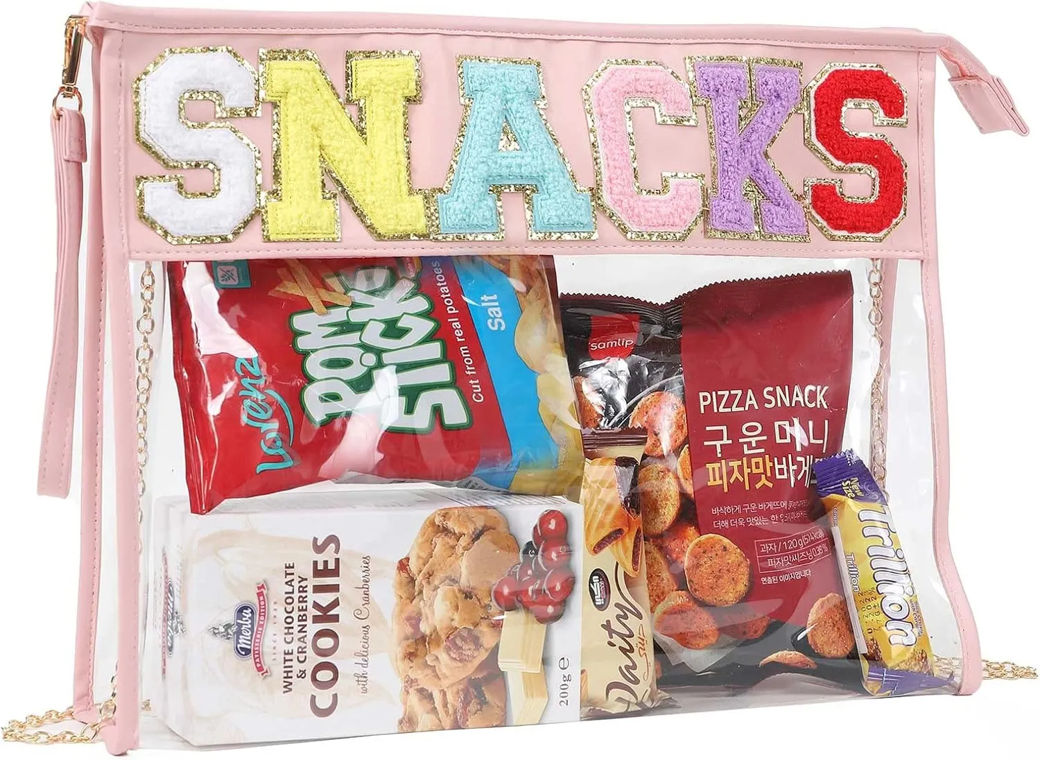 HAIBOLAN Monogram Clear Stadium Purse Bag Chenille Letter Travel Patch Pouch Snack Makeup Wristlet