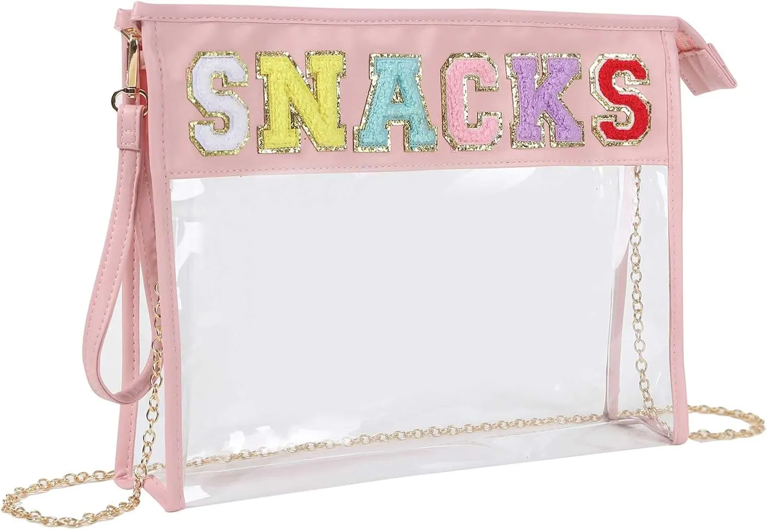 HAIBOLAN Monogram Clear Stadium Purse Bag Chenille Letter Travel Patch Pouch Snack Makeup Wristlet