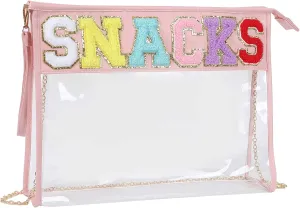 HAIBOLAN Monogram Clear Stadium Purse Bag Chenille Letter Travel Patch Pouch Snack Makeup Wristlet