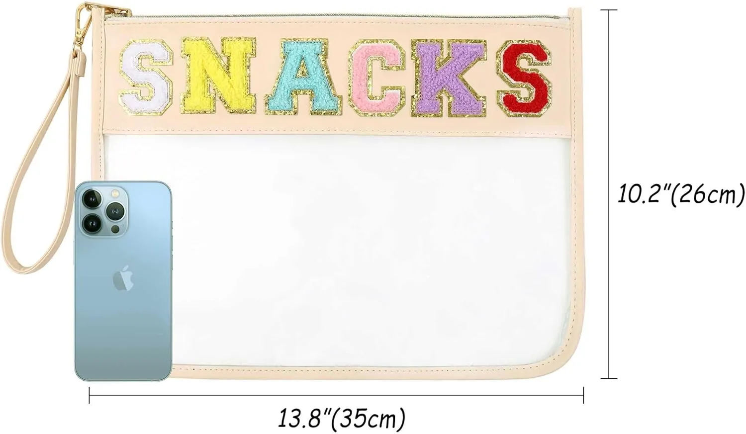 HAIBOLAN Monogram Clear Stadium Purse Bag Chenille Letter Travel Patch Pouch Snack Makeup Wristlet