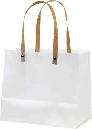 Hammont Clear Frosted Gift Bags - 10 Pack - Plastic Reusable Bags with Brown Straw Handle - 7.75x9x5 - Baby Shower, Wedding Gift Bags for Hotel Guests - Clear Party Favor Bag