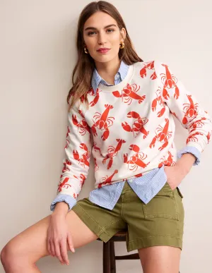Hannah Printed Sweatshirt-Ivory, Lobster