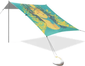 Happy Latino Men Viridian Beach Tent & Canopy UPF50  Protection Easy Setup Portable Sun Shelter with Sand Shovel, Sandbags for Backyard, Grassland, Park