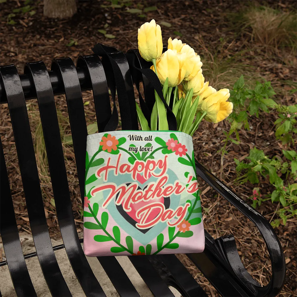 Happy Mother's Day with Greenery Heart on Classic Tote Bag
