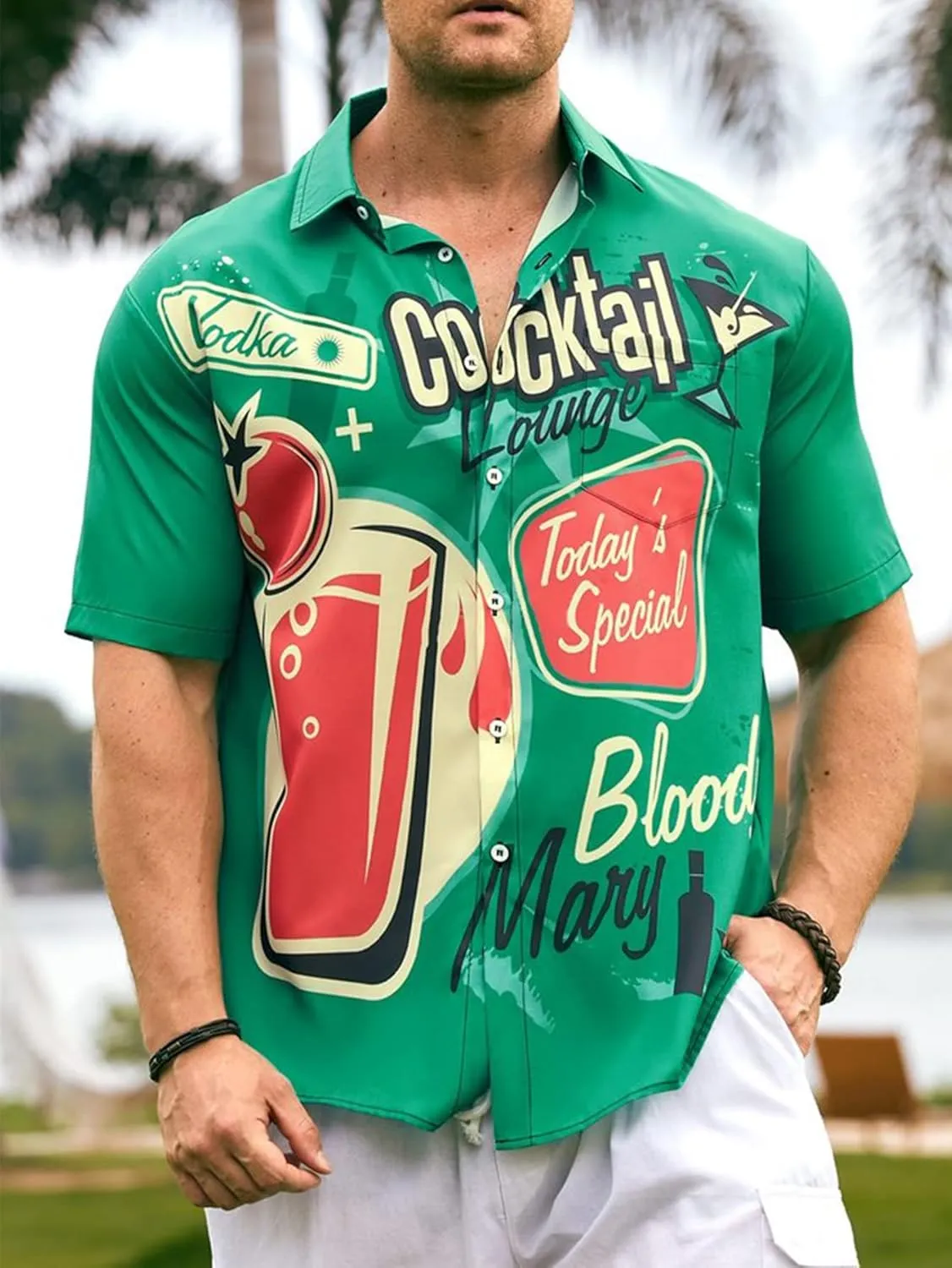 Hardaddy Men's Summer Hawaiian Shirts Funny Performence Printed Button Down Casual Bowling Shirt