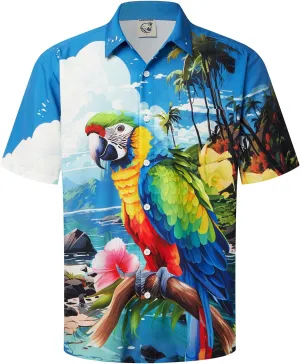 Hardaddy Men's Summer Hawaiian Shirts Funny Performence Printed Button Down Casual Bowling Shirt