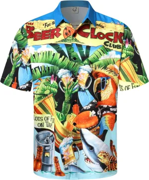 Hardaddy Men's Summer Hawaiian Shirts Funny Performence Printed Button Down Casual Bowling Shirt