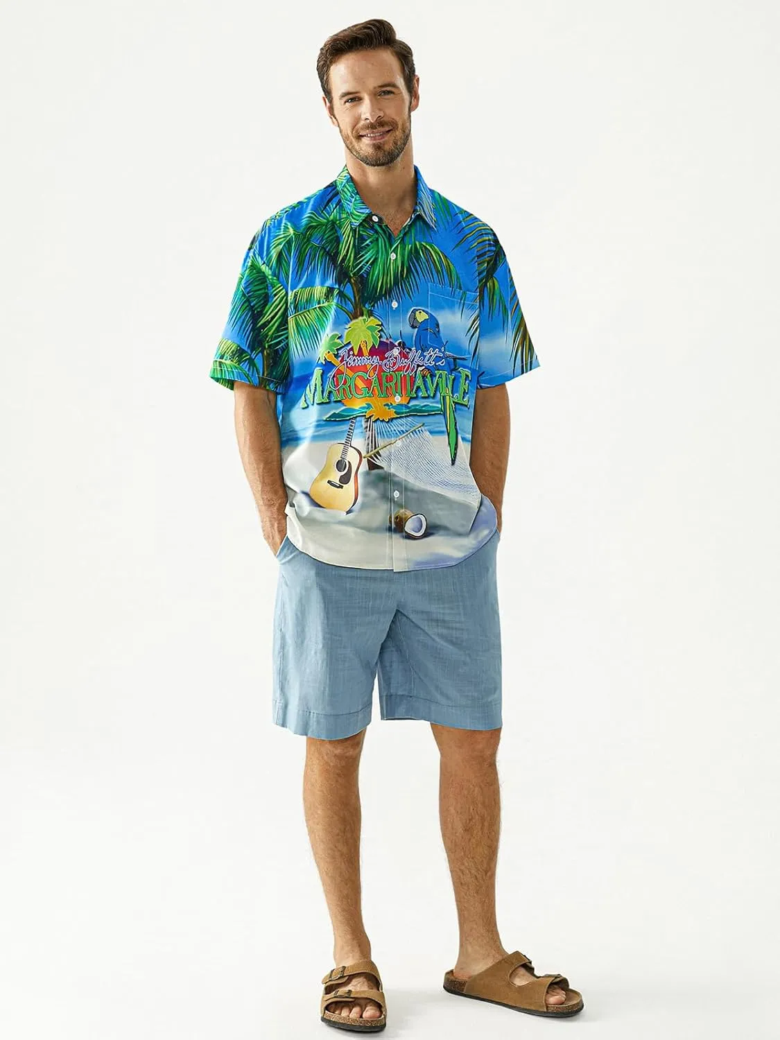 Hardaddy Men's Summer Hawaiian Shirts Funny Performence Printed Button Down Casual Bowling Shirt