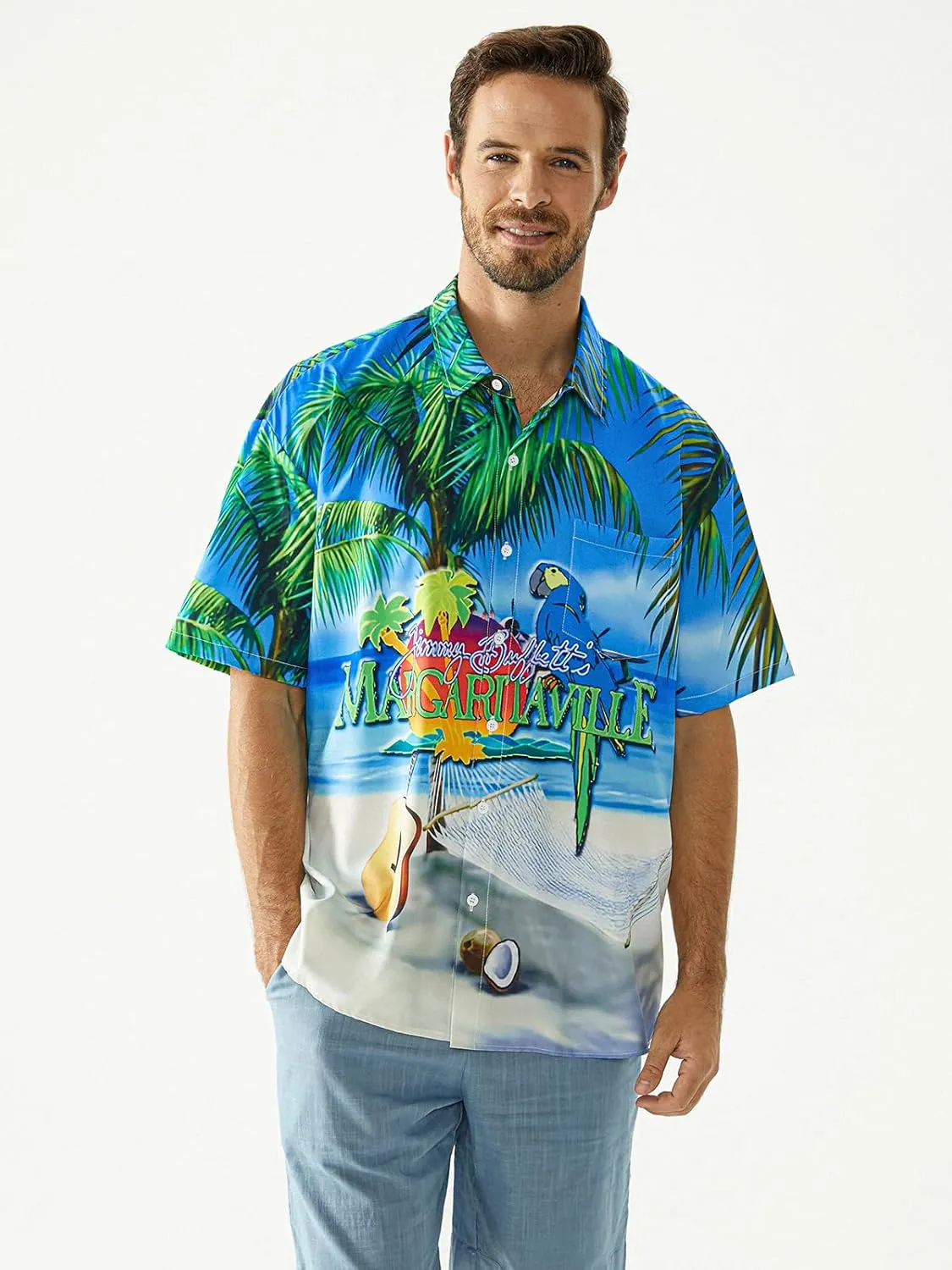 Hardaddy Men's Summer Hawaiian Shirts Funny Performence Printed Button Down Casual Bowling Shirt