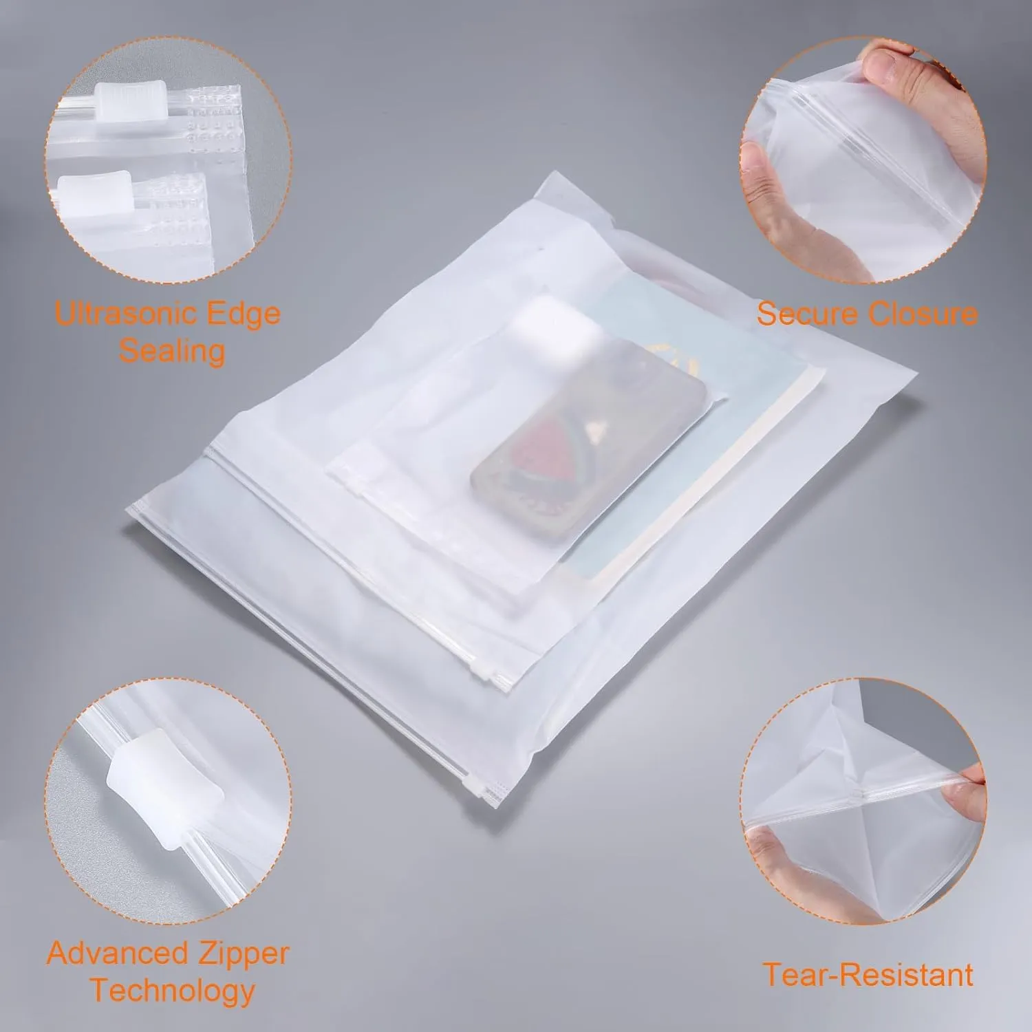 HARFINGTON 50pcs Frosted Zipper Plastic Bags for Clothing, 11.8x15.7-inch Reclosable Zip Poly Shipping Bags for Clothes, Art Prints, Brochure, Document Packaging, 5.51 Mil