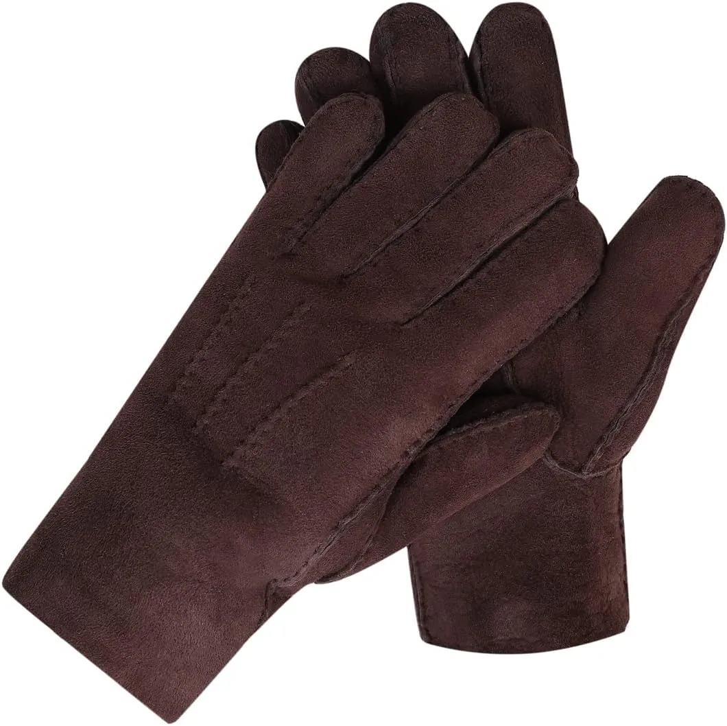 Harssidanzar Men Leather Gloves,Shearling Fur Cuff Thick Wool Lined for Winter Cold Weather Driving Gloves KM043US