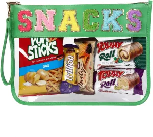 HASIOY Clear Pouch With Patches Snacks Bag Chenille Letter Bag Cosmetic Tote Bag With Gold Shoulder Straps