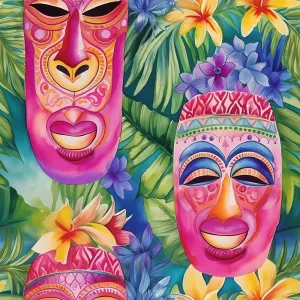 Hawaiian Tiki Luau Pattern #1 Fabric