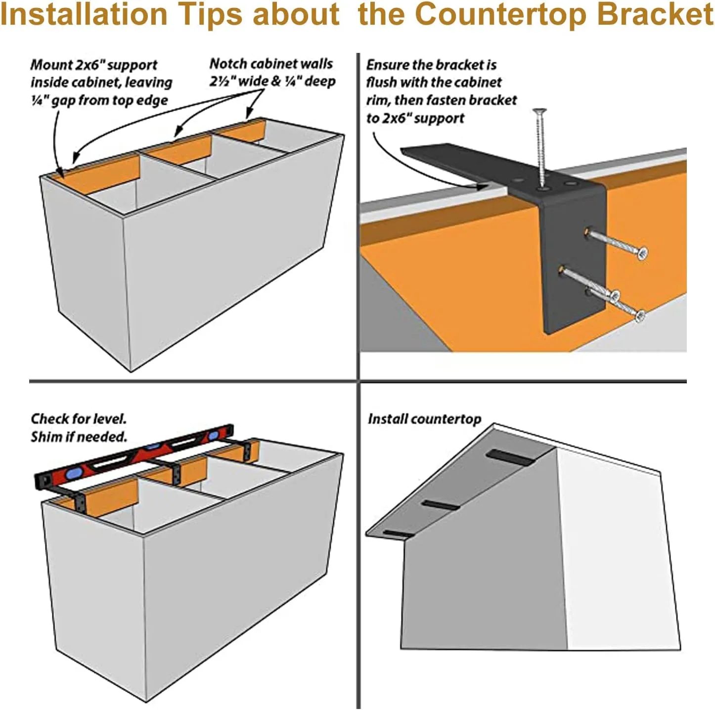 Heavy Duty Countertop Support Bracket 2 Pack - Hidden Shelf Bracket 16" x 6" x 2 1/2" Forward L Bracket Metal Corbels for Quartz/Granite/Wood/Concrete/Laminate