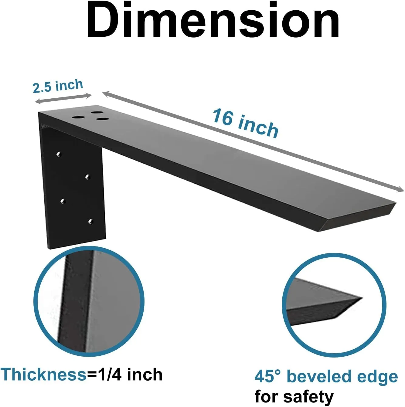 Heavy Duty Countertop Support Bracket 2 Pack - Hidden Shelf Bracket 16" x 6" x 2 1/2" Forward L Bracket Metal Corbels for Quartz/Granite/Wood/Concrete/Laminate