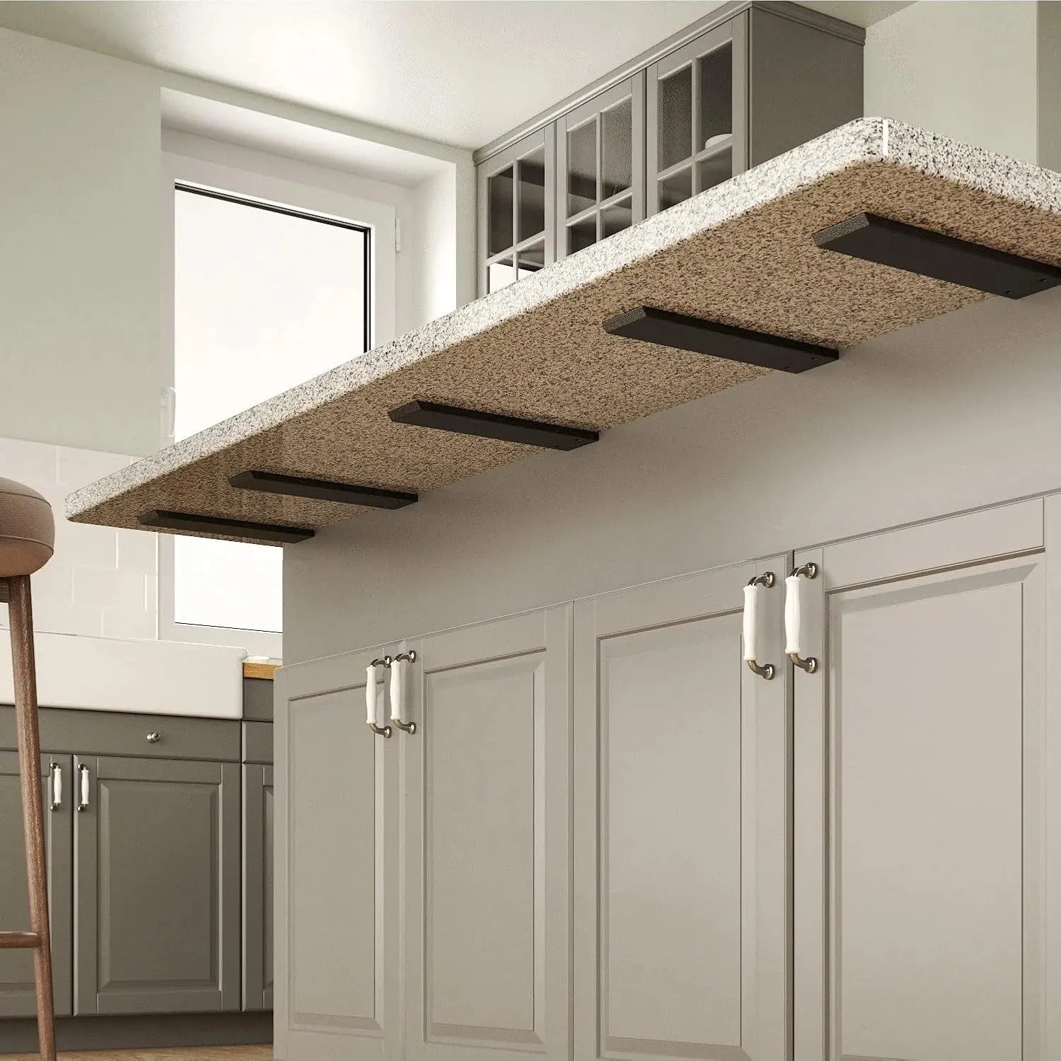 Heavy Duty Countertop Support Bracket 2 Pack - Hidden Shelf Bracket 16" x 6" x 2 1/2" Forward L Bracket Metal Corbels for Quartz/Granite/Wood/Concrete/Laminate