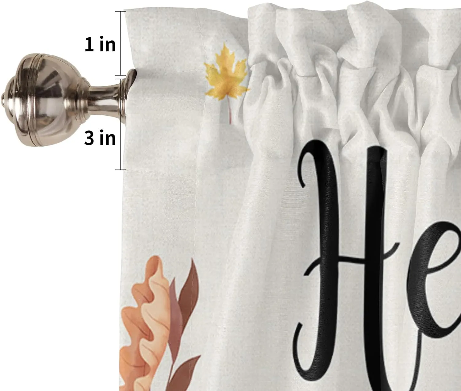 Hello Fall Gnomes Curtain Valance for Windows/Living Room/Kitchen/Bathroom, Thanksgiving Orange White Blue Pumpkin Maple Leaf Watercolor Short Half Rod Pocket Curtain Window Treatment Panel 54x18