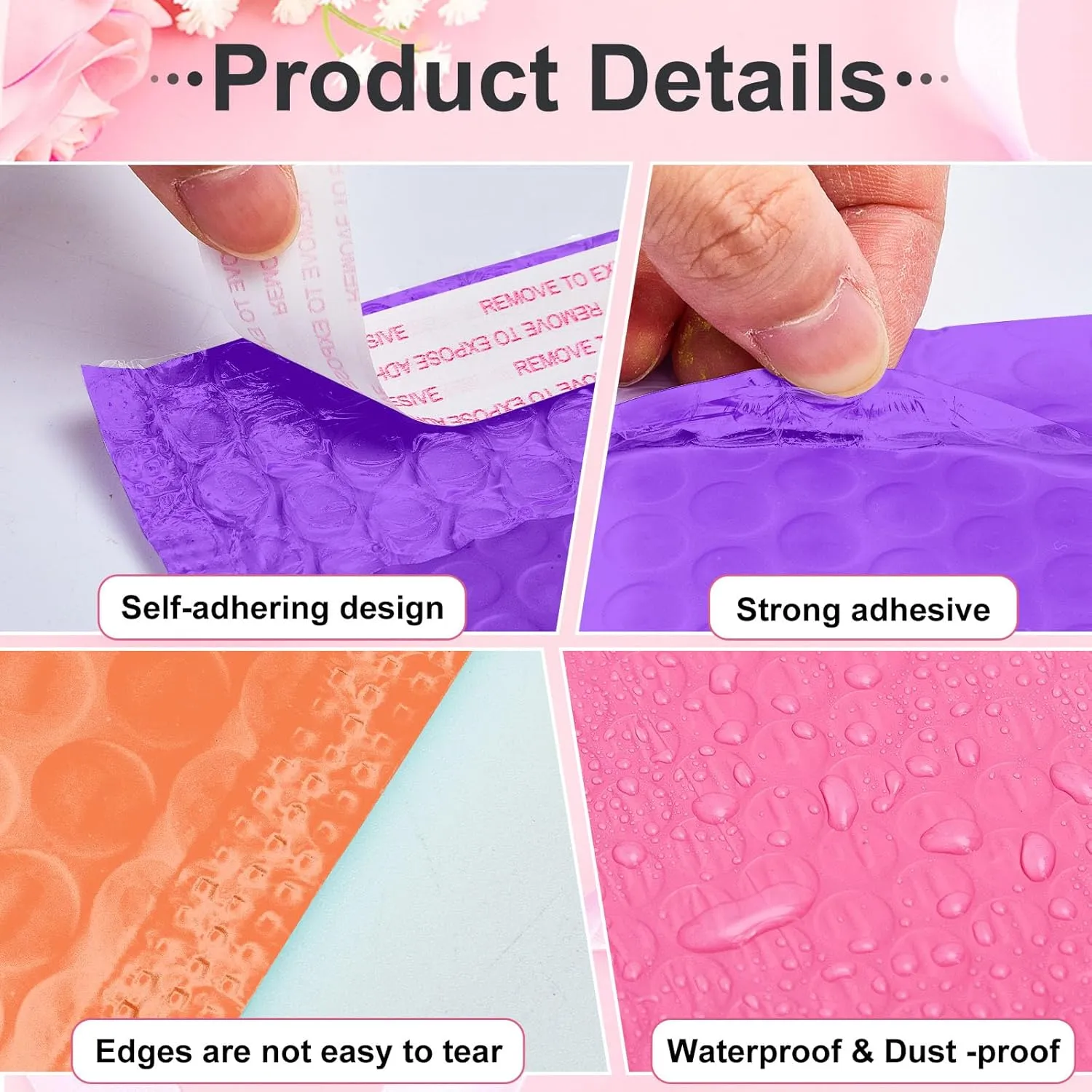 Henoyso 162 Pcs Colored Small Bubble Mailers 4x6 Inch Poly Shipping Envelopes Bulk Adhesive Jewelry Shipping Bags Cushioning Padded for Mailing Packaging(Purple, Orange, Rose Red)