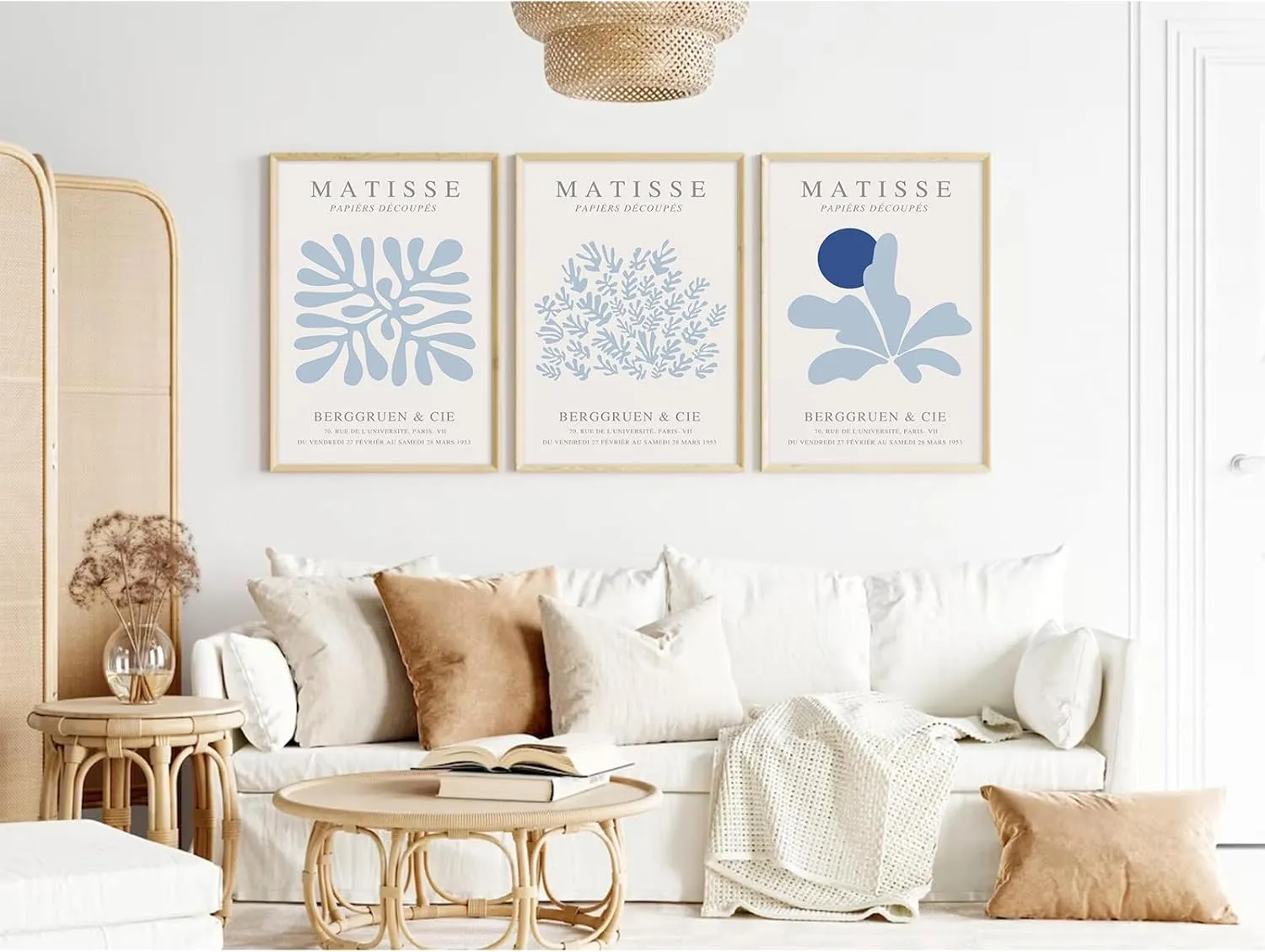 Henri Matisse Wall Art Prints Abstract Aesthetic Canvas Wall Art Blue Matisse Wall Decor Abstract Matisse Poster Minimalist Pictures Flower Market Painting for Bathroom 16x24 Inch Unframed Set of 3