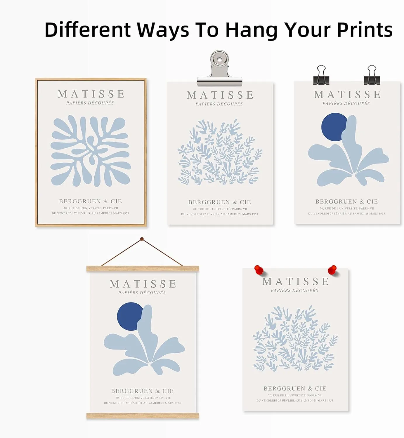 Henri Matisse Wall Art Prints Abstract Aesthetic Canvas Wall Art Blue Matisse Wall Decor Abstract Matisse Poster Minimalist Pictures Flower Market Painting for Bathroom 16x24 Inch Unframed Set of 3
