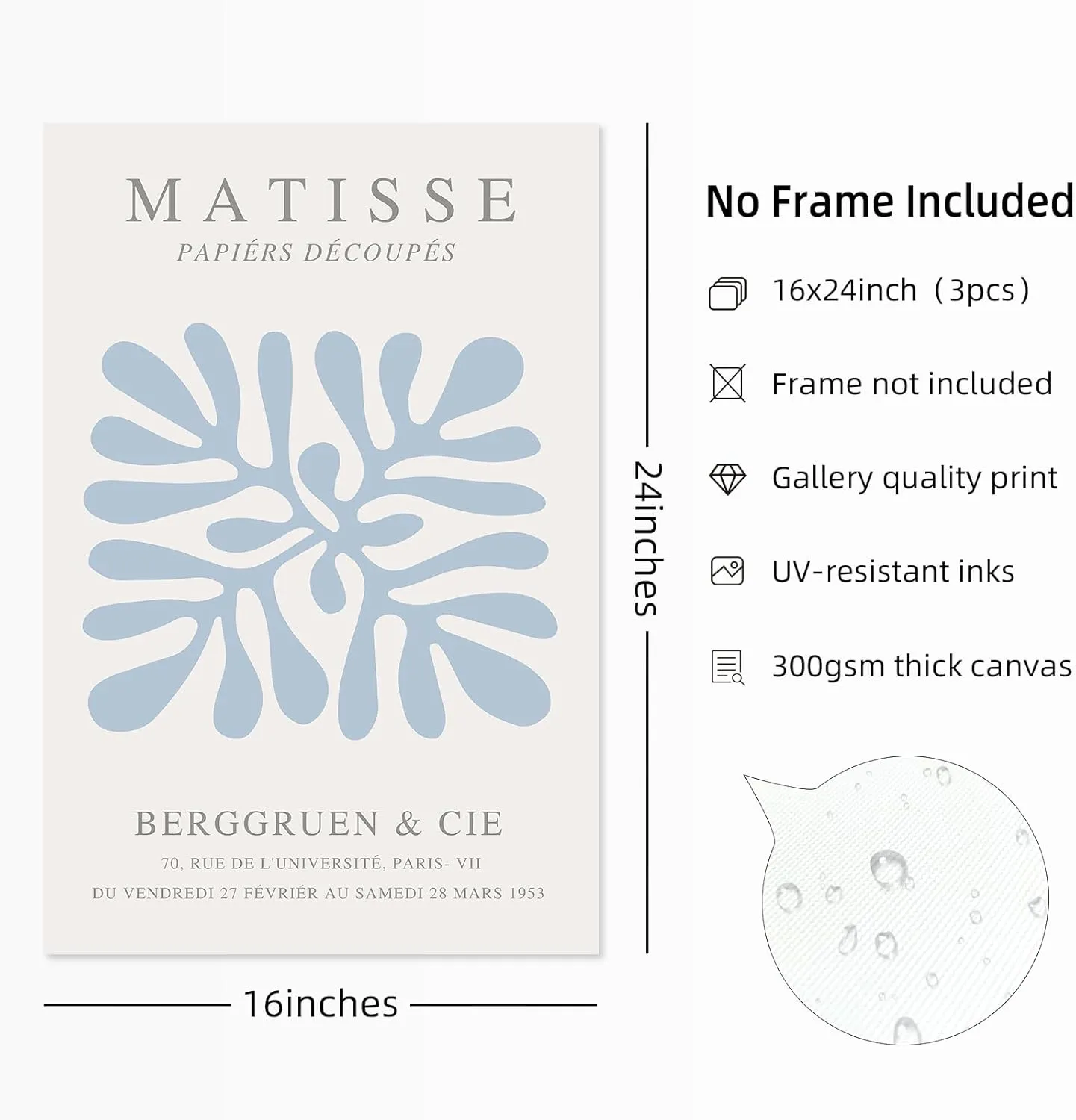 Henri Matisse Wall Art Prints Abstract Aesthetic Canvas Wall Art Blue Matisse Wall Decor Abstract Matisse Poster Minimalist Pictures Flower Market Painting for Bathroom 16x24 Inch Unframed Set of 3