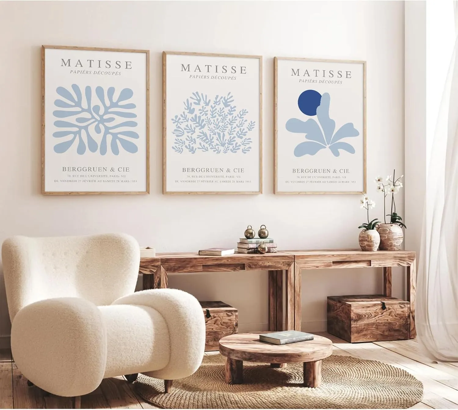 Henri Matisse Wall Art Prints Abstract Aesthetic Canvas Wall Art Blue Matisse Wall Decor Abstract Matisse Poster Minimalist Pictures Flower Market Painting for Bathroom 16x24 Inch Unframed Set of 3