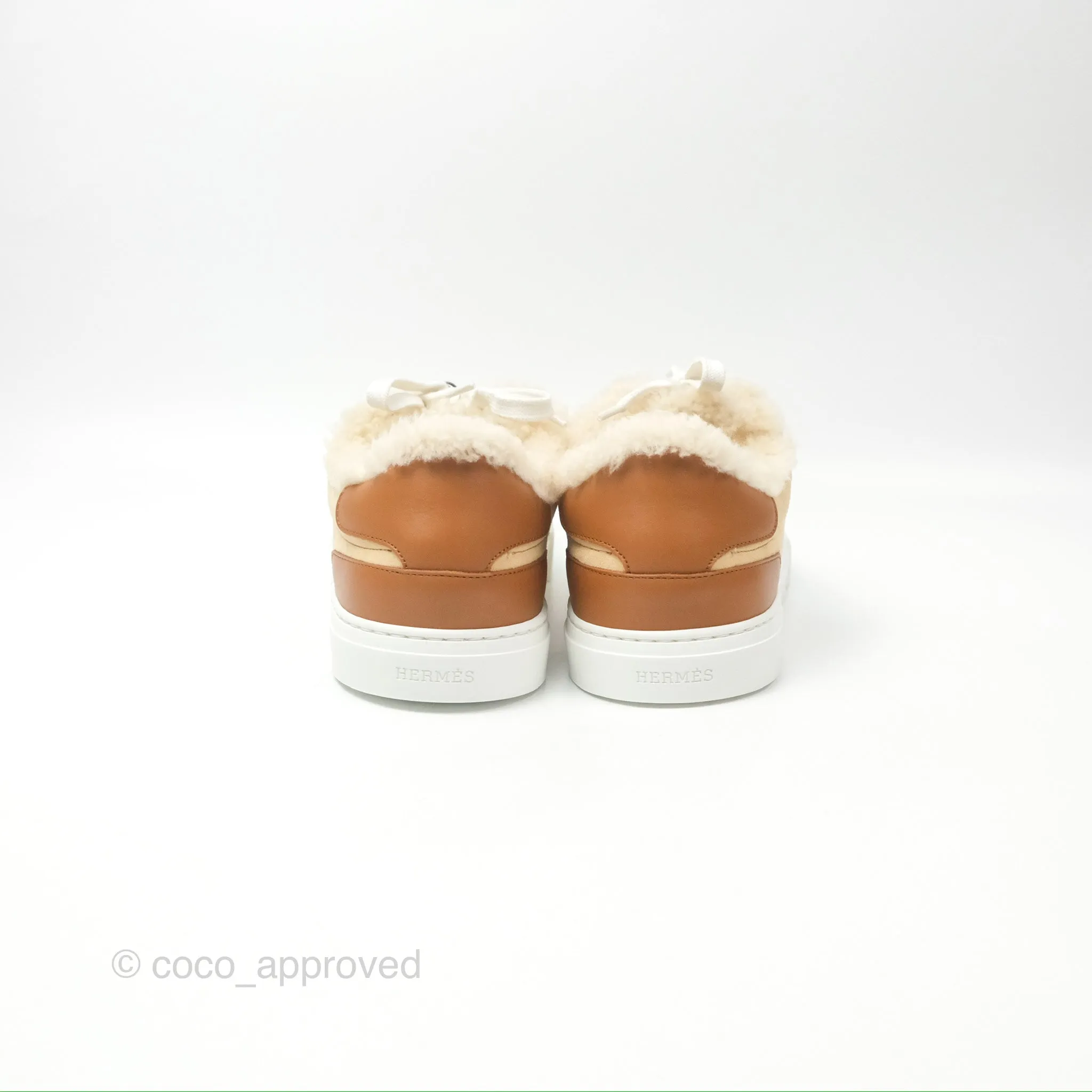 Hermès Day Sneakers Beige Palomino / Naturel Shearling Suede Size 39