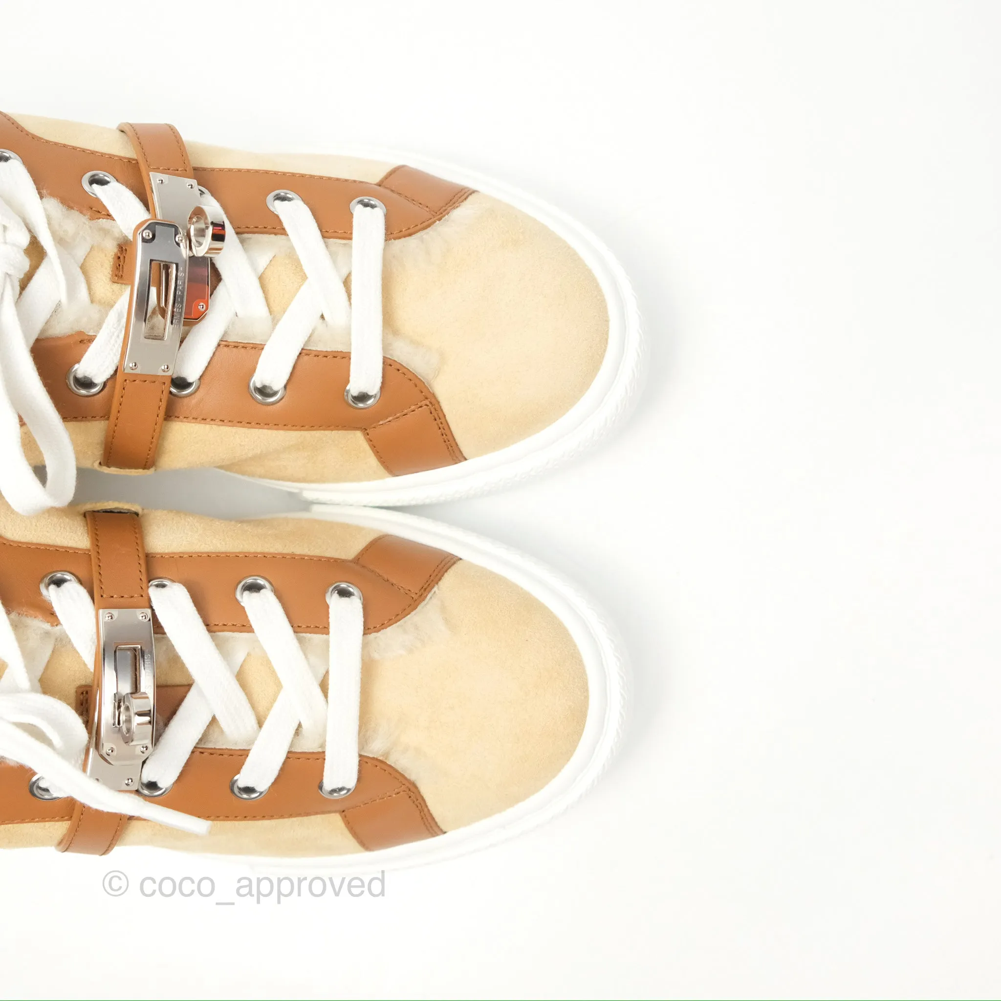 Hermès Day Sneakers Beige Palomino / Naturel Shearling Suede Size 39