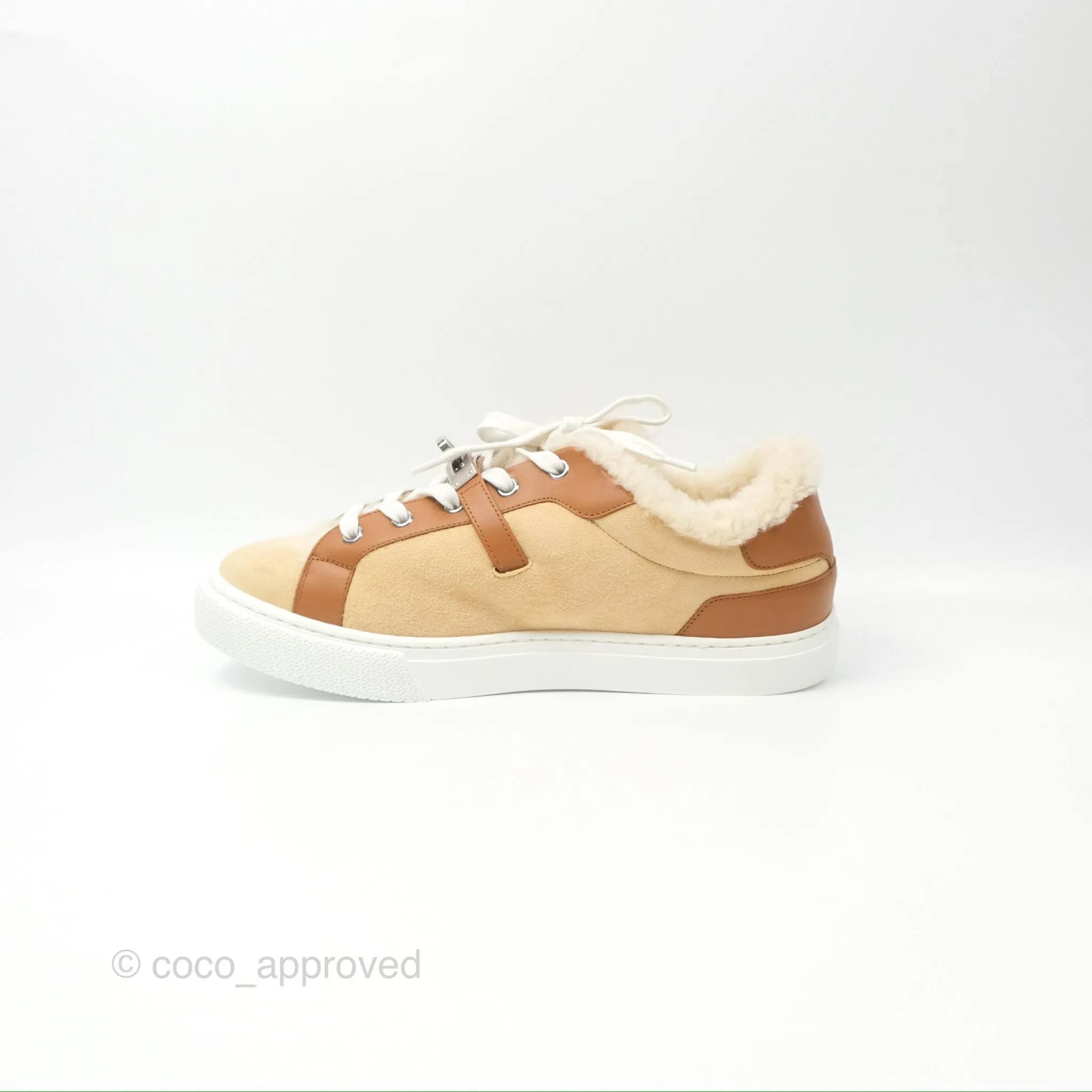 Hermès Day Sneakers Beige Palomino / Naturel Shearling Suede Size 39