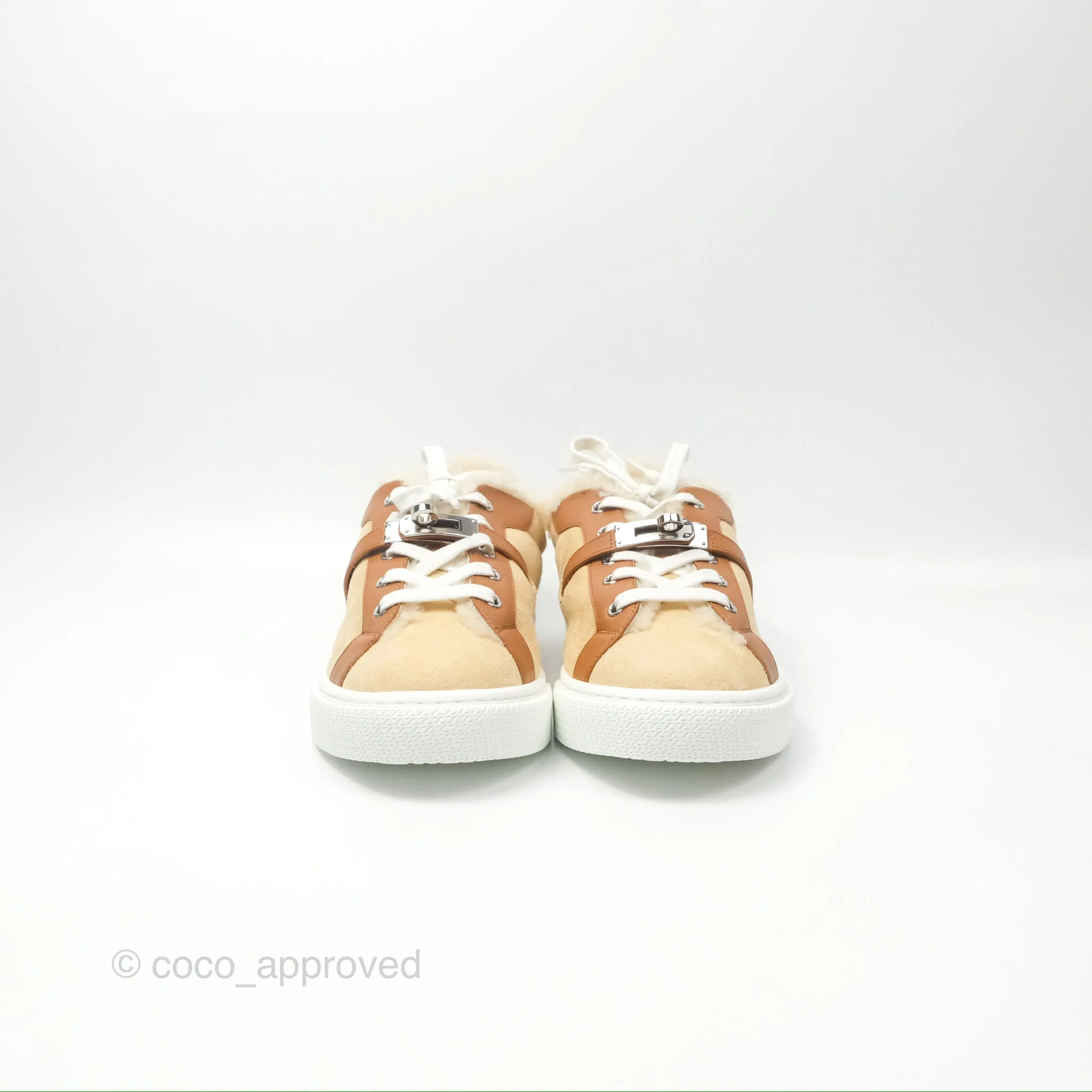 Hermès Day Sneakers Beige Palomino / Naturel Shearling Suede Size 39