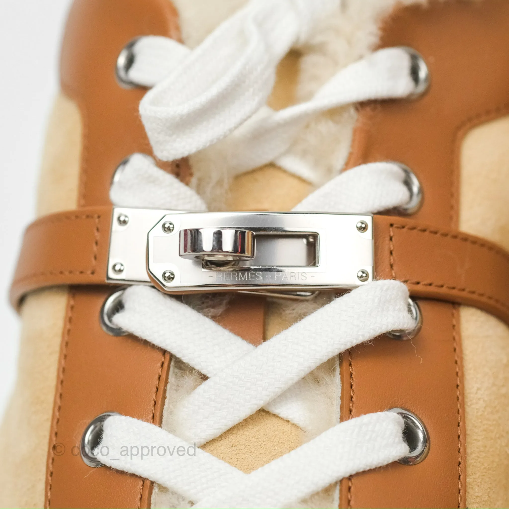 Hermès Day Sneakers Beige Palomino / Naturel Shearling Suede Size 39