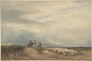 Historic Pictoric Art Print : David Cox - Riders with Sheep Near an Estuary : Vintage Wall Décor : 24in x 16in