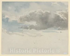 Historic Pictoric Art Print : David Cox - Study of Clouds (Recto); Study of an Elder Bush by a Fence (Verso) : Vintage Wall Décor : 20in x 16in