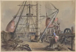 Historic Pictoric Art Print : Robert Charles Dudley - Getting Out One of The Great Buoys: The Deck of The Great Eastern Looking from The Forecastle : Vintage Wall Décor : 12in x 08in
