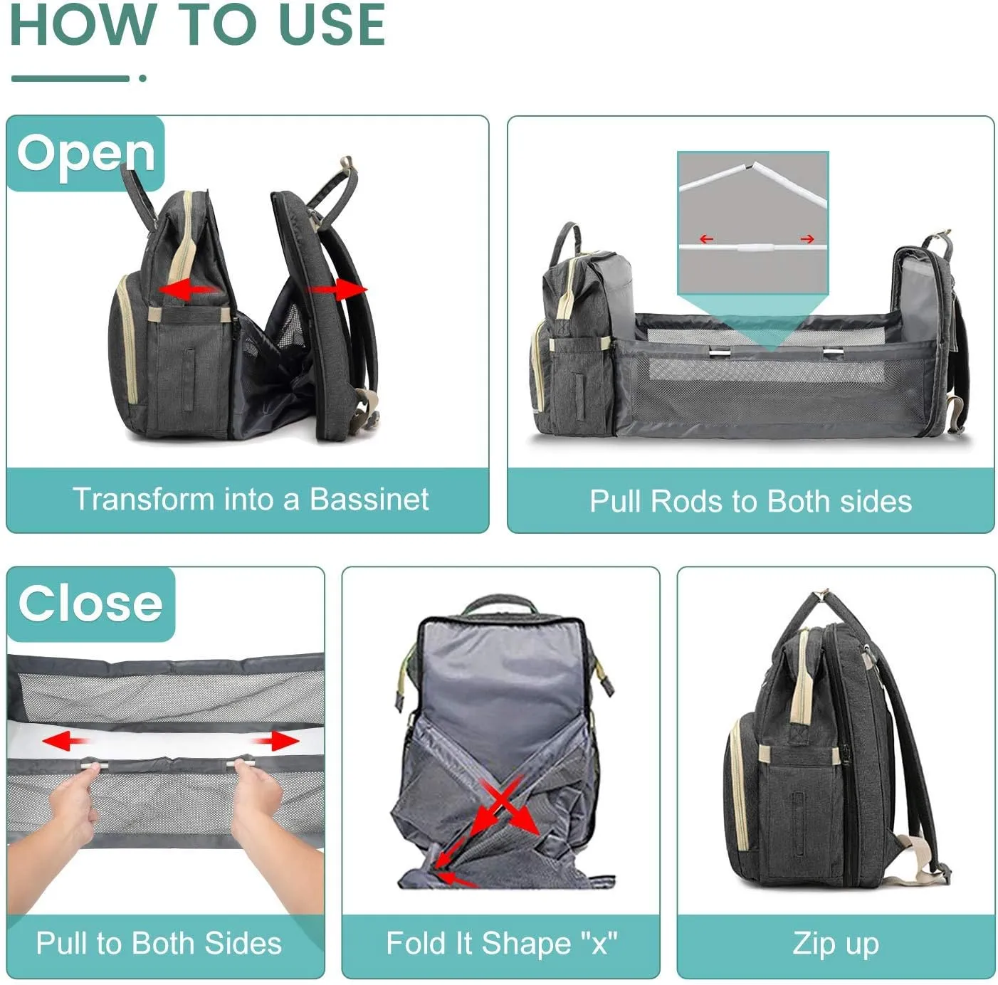 HOTBEST Diaper Bag Backpack, Black B, Large