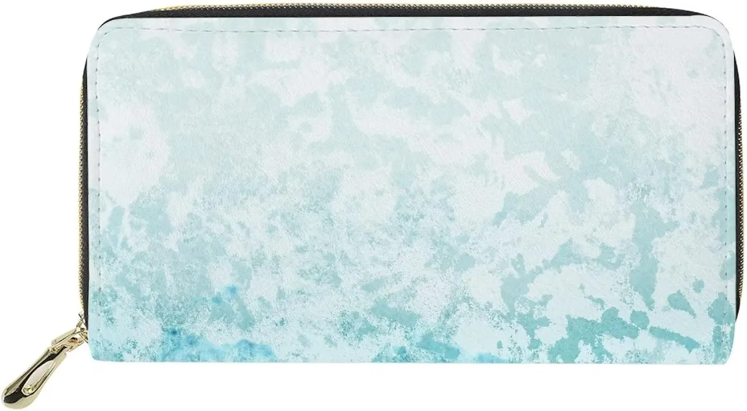 Howilath Blue & White Gradient Water Ripples Women Long Pu Leather Wallet with Credit Card Holder Coin Pockets Zip Around Clutch Slim Purse