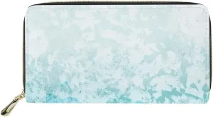 Howilath Blue & White Gradient Water Ripples Women Long Pu Leather Wallet with Credit Card Holder Coin Pockets Zip Around Clutch Slim Purse