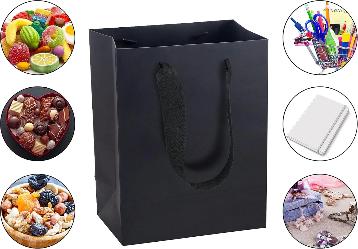 HUAPRINT Black Paper Bags,Gift Bags,Shopping bags with Ribbon Handles,30 Packs 7x4x9Inch,Gift Bags for Clothes,Retail Bags,Party Favor Bags,Merchandise Business Bags,Wedding Bags