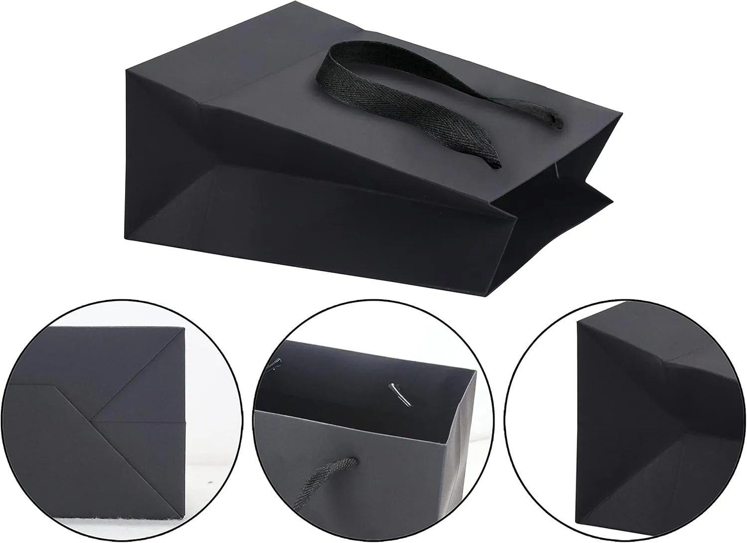 HUAPRINT Black Paper Bags,Gift Bags,Shopping bags with Ribbon Handles,30 Packs 7x4x9Inch,Gift Bags for Clothes,Retail Bags,Party Favor Bags,Merchandise Business Bags,Wedding Bags