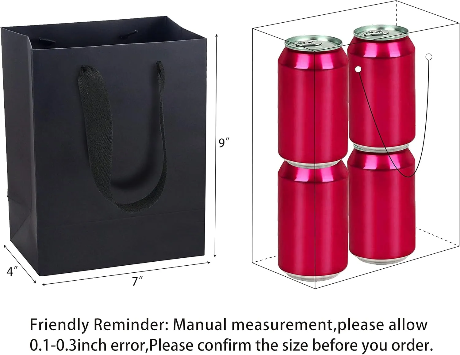 HUAPRINT Black Paper Bags,Gift Bags,Shopping bags with Ribbon Handles,30 Packs 7x4x9Inch,Gift Bags for Clothes,Retail Bags,Party Favor Bags,Merchandise Business Bags,Wedding Bags